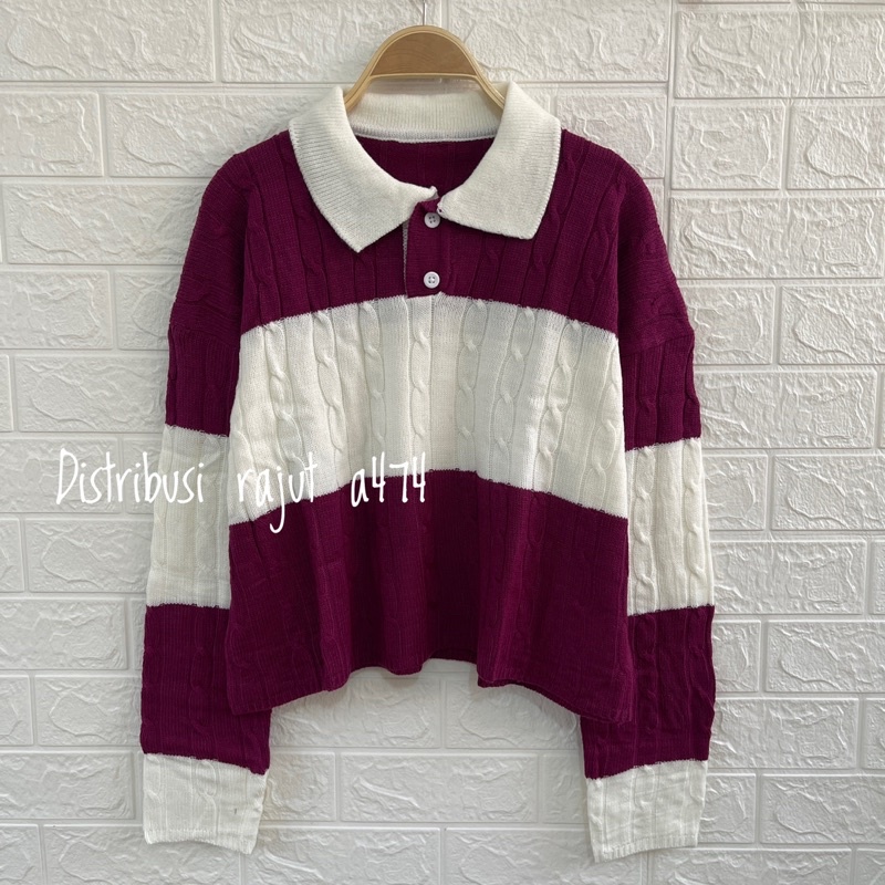 Rahmadhani Sweater kerah crop top knits cable wanita tebal