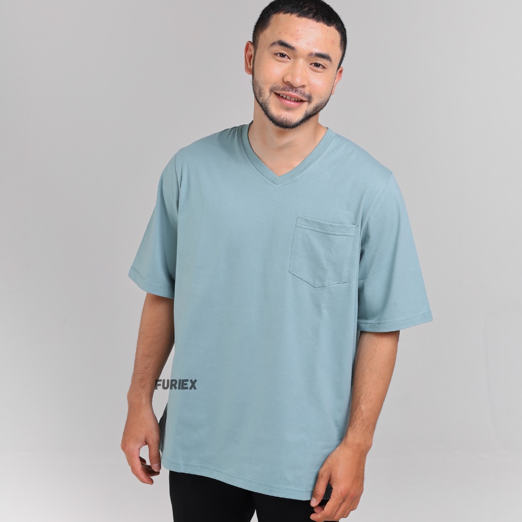 KAOS OVERSIZE POCKET | OVERSIZE KRAGH V-NECK | KAOS POLOS PRIA WANITA