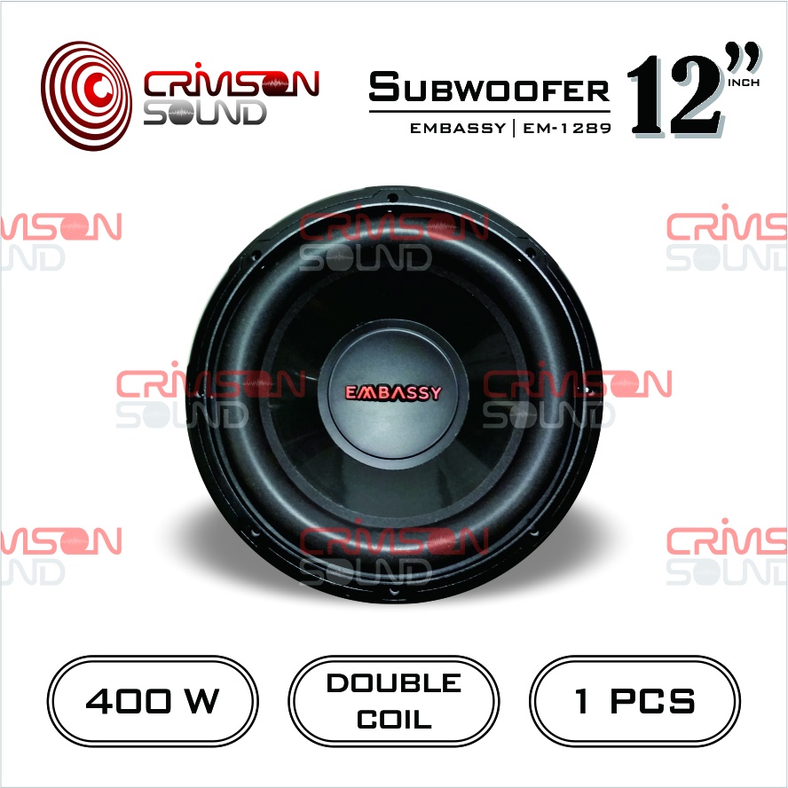 SPEAKER SUBWOOFER EMBASSY EM - 1289 DOUBLE COIL 12 Inch