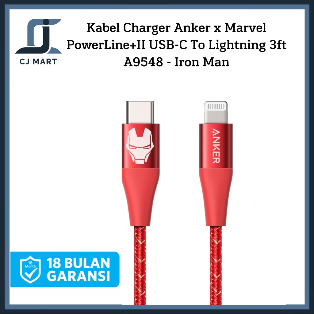 Kabel Charger Anker x Marvel PowerLine+II USB-C To Lightning 3ft A9548