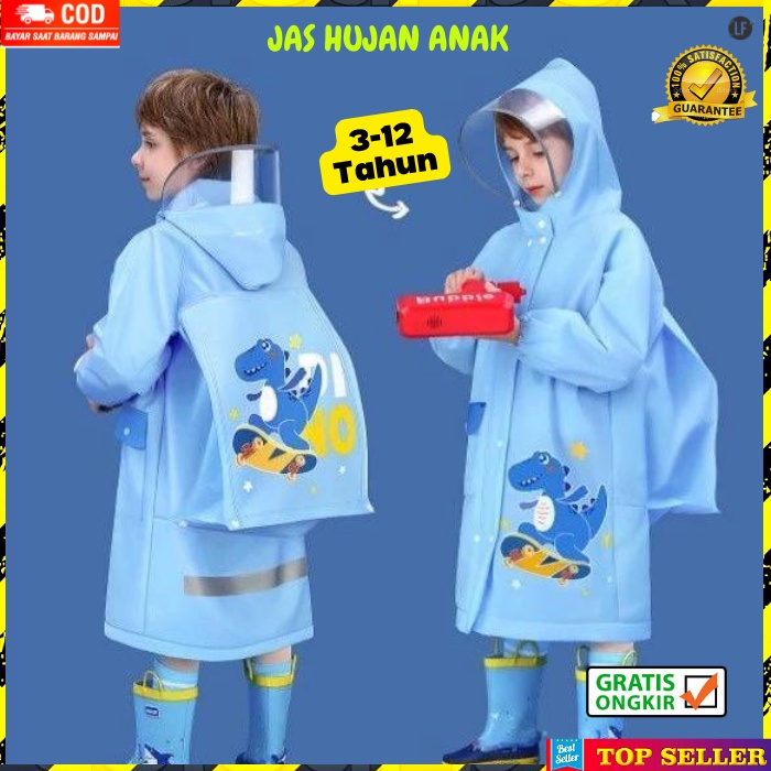 JAS HUJAN ANAK LAKI LAKI KOREA MANTEL COWOK RAINCOAT KIDS MOTIF BIRU KUCING USIA 3-12 TAHUN YW21