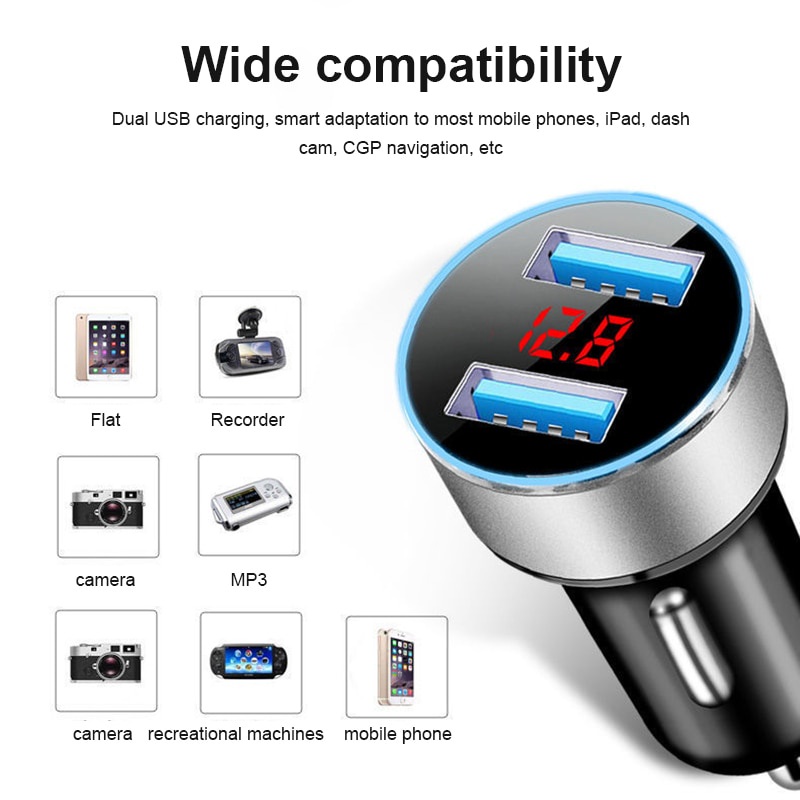 TRIPLEDI Car Charger Quick Charge 3.0 3.1A 2 Port USB QC Fast Charging Casan Mobil Hp 66W Max LED Digital Display Pengisi Daya Ponsel Cas Adapter Handphone IOS Android-1