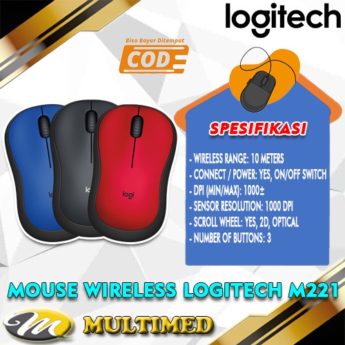 Mouse Wireless Silent Click Logitech M221 Optical Sensor