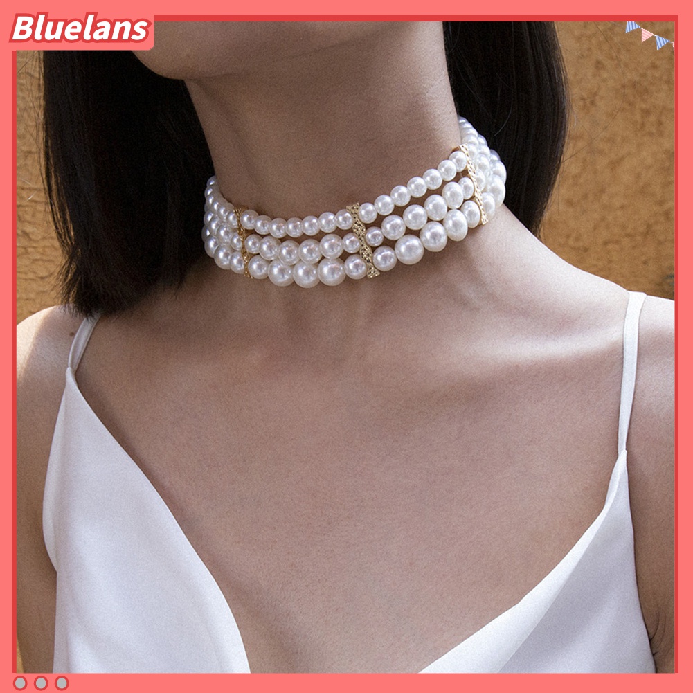 Kalung Rantai Klavikula Banyak Lapis Aksen Mutiara Tiruan Untuk Wanita