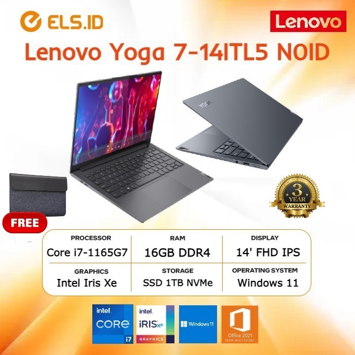 Laptop Lenovo Yoga 7-14ITL5 N0ID i7-1165G7 16GB SSD 1TB 14' FHD IPS W11+OHS