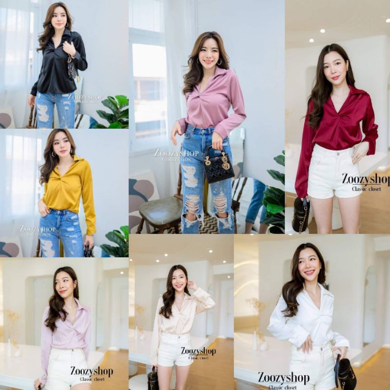 KEMEJA ZOOZY KERUT SATIN LOOK LIKE ZRA IMPORT BANGKOK CODE 36