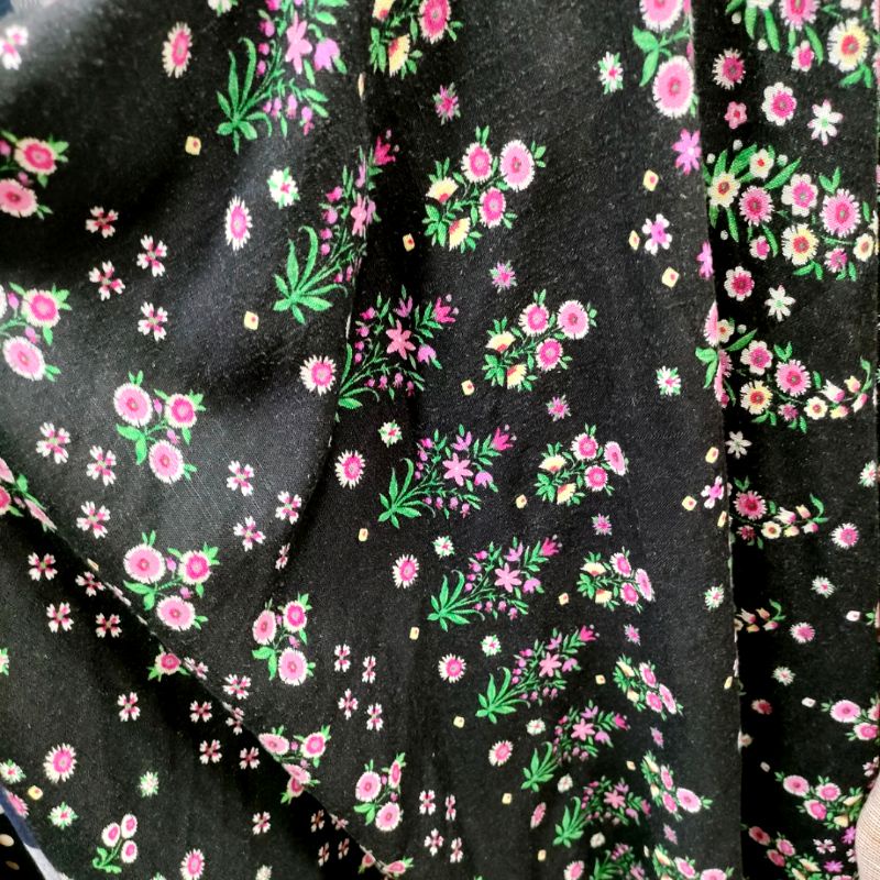 kain katun linen motif bunga - bahan kain Meteran katun linen