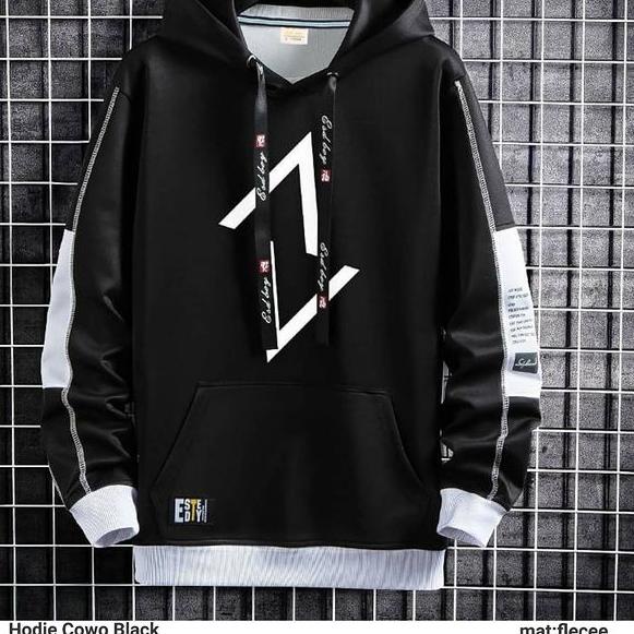 Termurah COD Jaket Sweater Hoodie Pria Esoboy Size M-L-XL || Hoodie Pria ESDBOY Sweater Hitam Putih 