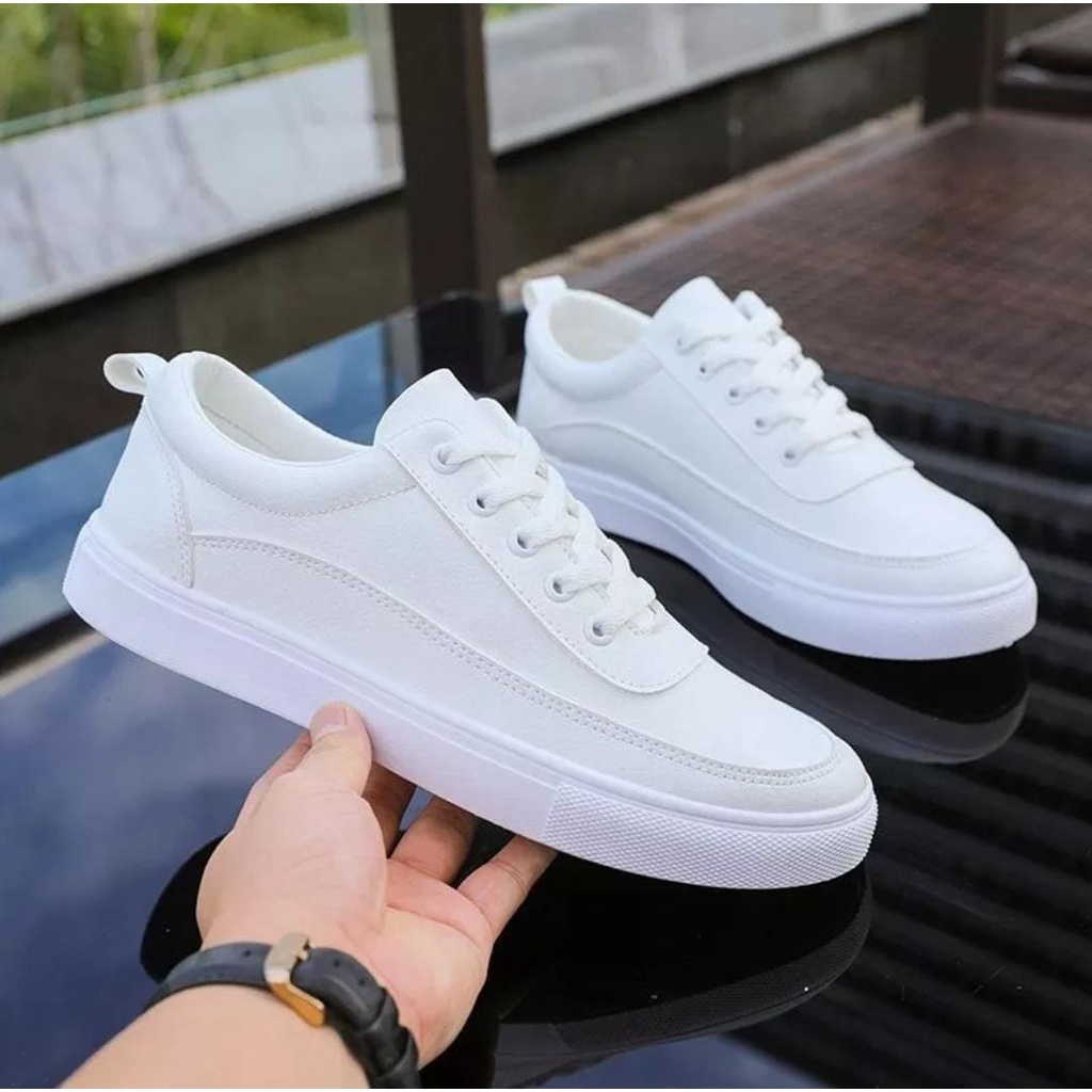 sneakers polos putih sepatu putih cowok