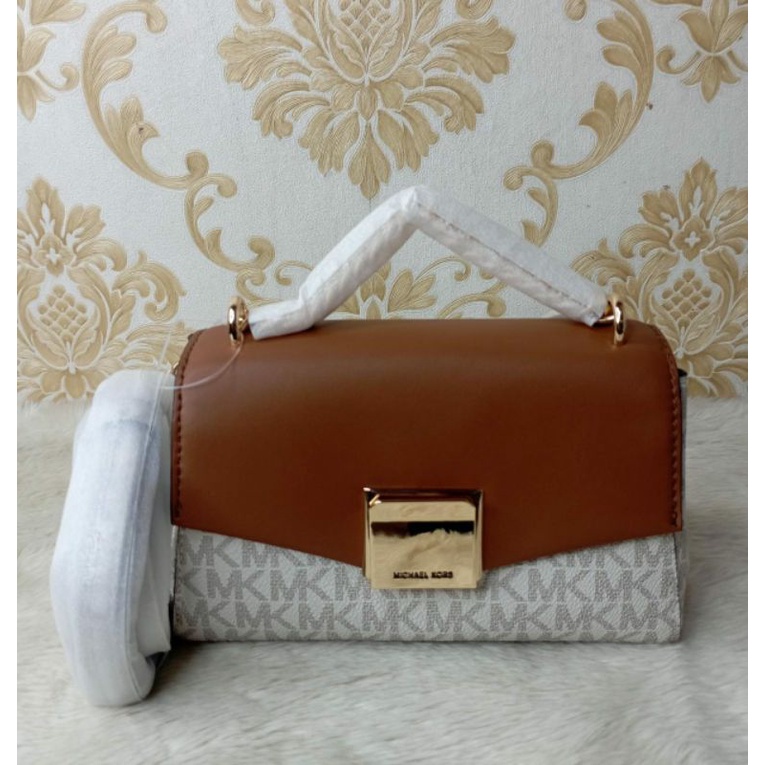michael kors lita monogram small crossbody brown vanilla