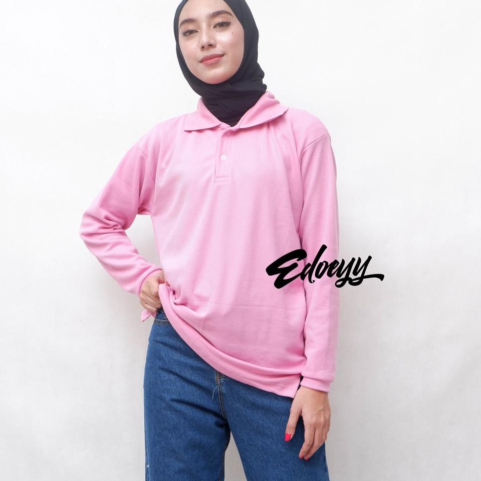 Kaos Polo Shirt Wanita Lengan Panjang PINK MUDA - Baju Kerah Berkerah Cewek Lengan Panjang –ZWD.18Oc