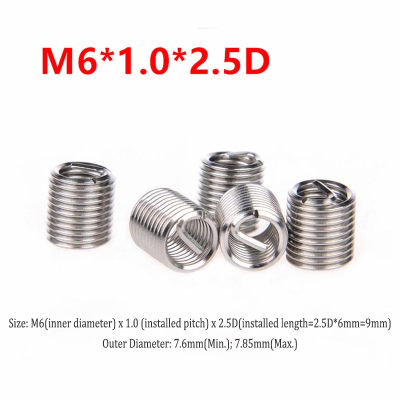 50PCS Recoil M6 Threaded Inserts M6 1.0 2.5D / Thread Repair Insert Kit / Helicoil M6