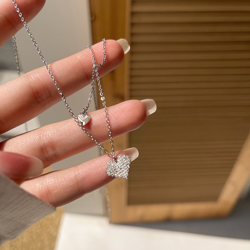 Papaozhu Chic Bersinar Kristal Kecil Besar Hati Liontin Kalung Untuk Wanita Gadis Korea Zirkon Cinta Hati Pesona Kalung Perak Tulang Selangka Rantai Perhiasan Hadiah