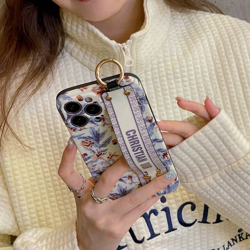 Luxury Gelang Tangan Case IPhone Xr Xs14 Plus Ip Apple IPhone 11 12 13 14 Pro Max Wanita Silikon Cover Phone Casing Christian Dior Daun Bunga