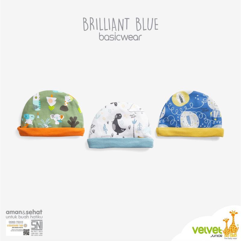 3PCS TOPI VELVET Parade of joy , brilliant blue, gems in the sky / TOPI BAYI VELVET JUNIOR terbaru / TOPI KUPLUK BAYI