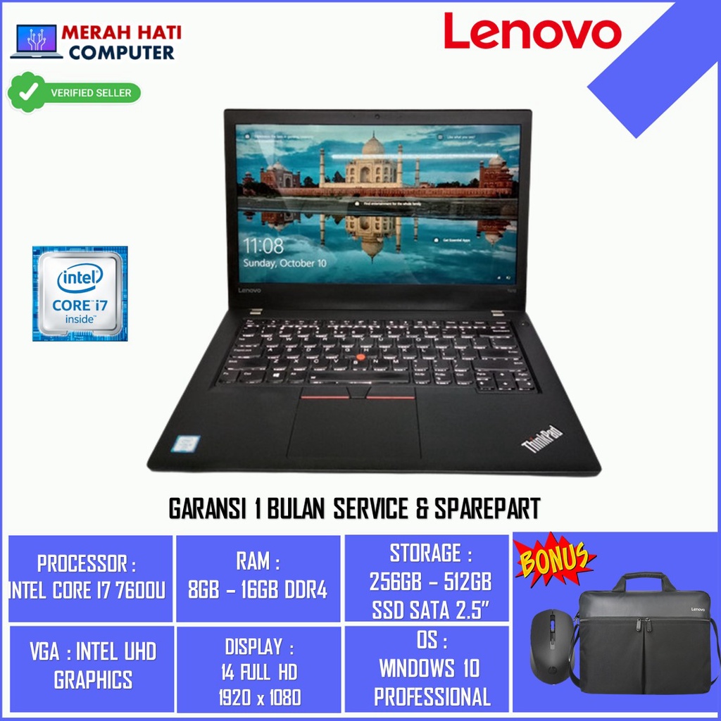 Laptop Lenovo Thinkpad T460/T470/T480/T490/T490S INTEL CORE i5 8GB SSD 512GB Windows 10 pro Bergaransi