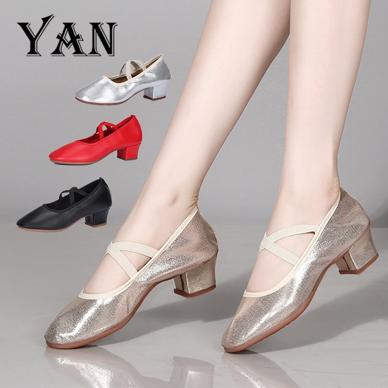 YAN Sepatu Dance Wanita Hak 4cm Sepatu Heels Sepatu Dansa Latin/ Line Dance Heels