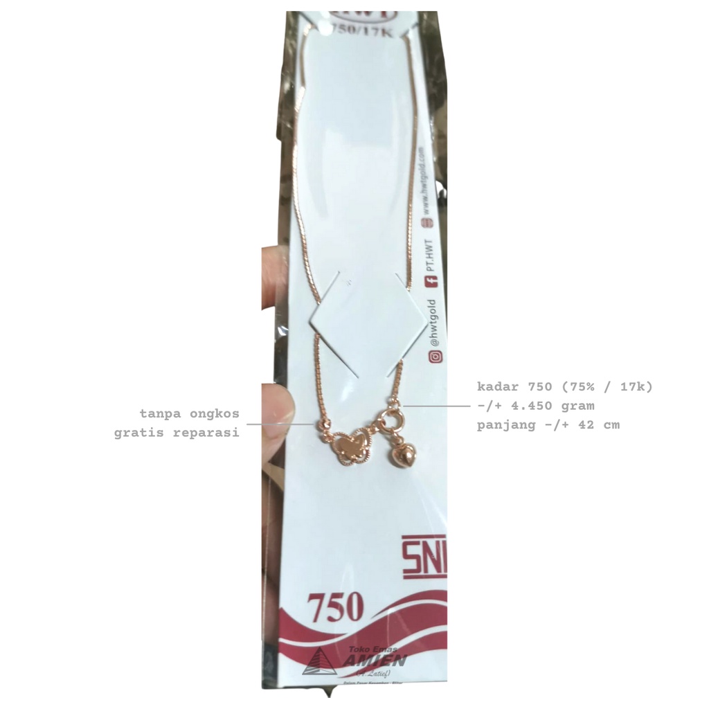Toko Emas Amien Kalung Emas Rose Gold Asli HWT Kadar 750 (75% / 17K) 4.450 Gram - Mainan Kupu