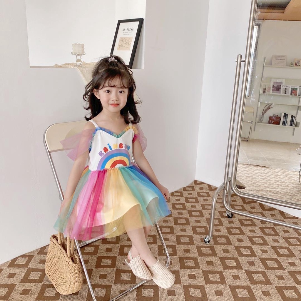 [PRINCESS KESLI] 1-9Tahun Dress Pesta Anak Perempuan Rainbow Gaun Anak Perempuan/Gaun Putri/Gaun Jala Pelangi Bayi Perempuan