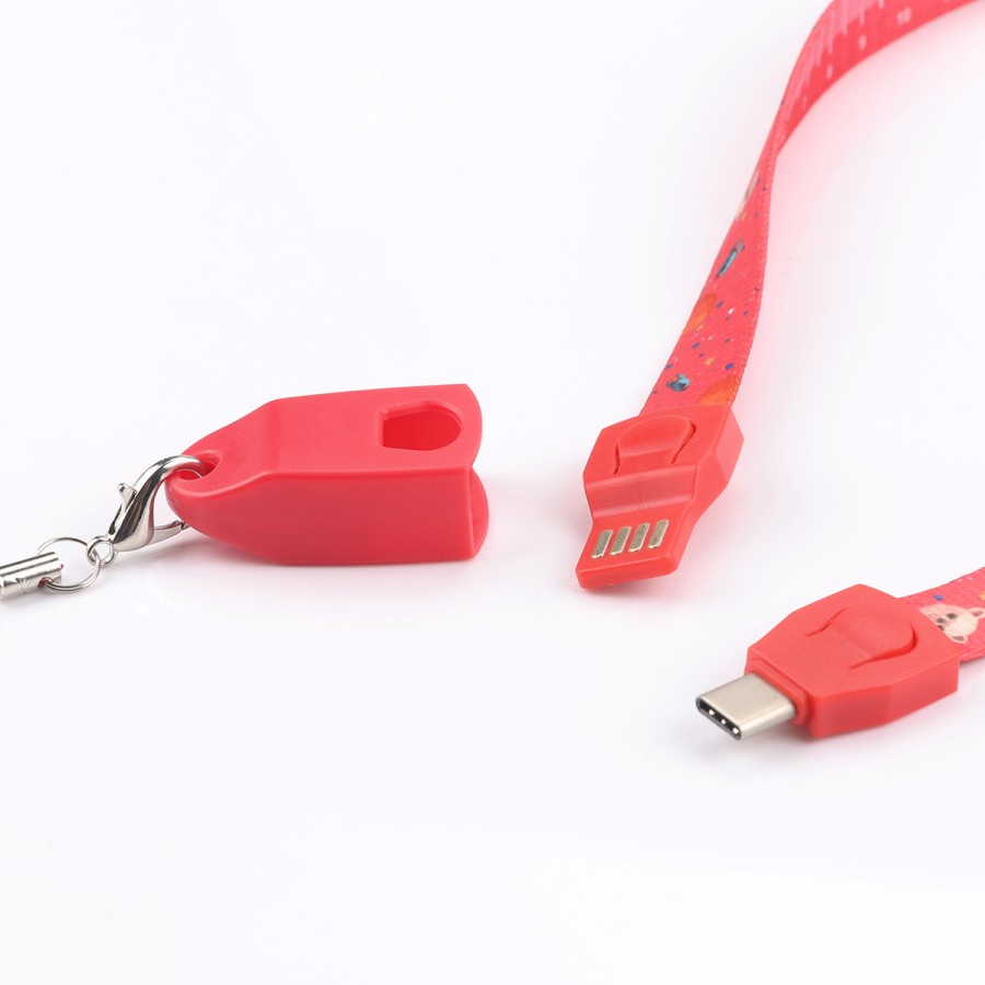 Lanyard Data Cable Kabel Charger Kalung Meteran Micro USB Merah