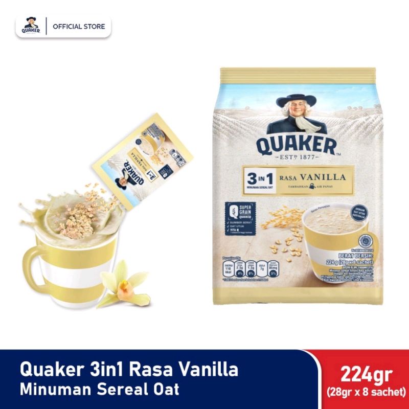 

Quaker 3 in 1 Vanilla Polybag Minuman Sereal Oats Isi 8 sachet x 28 g