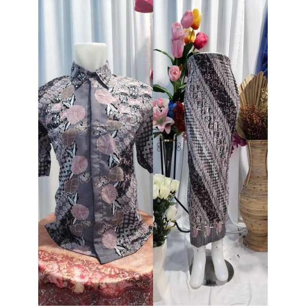 BATIK COUPLE/KEMEJA BATIK COUPLE/BATIK COUPLE LENGAN PENDEK/ROK PLISKET COUPLE/SET ROK TERBARU/SET COUPLE KONDANGAN