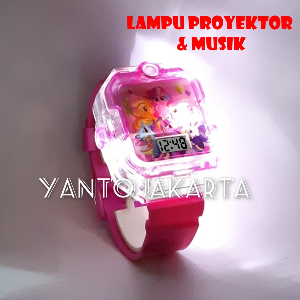 PONY JAM TANGAN ANAK PEREMPUAN LAMPU MUSIK PROYEKTOR