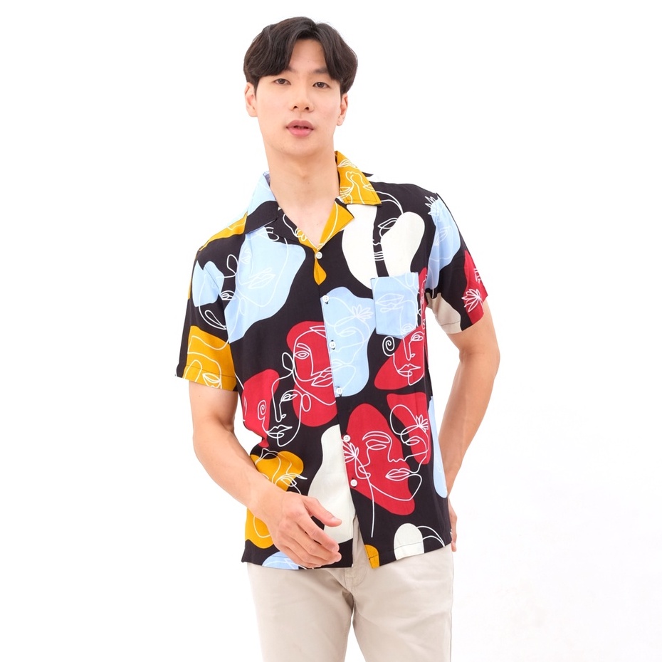 SANVANINA Kemeja Hawaii Pria Motif Kemeja Hawai Unisex Bahan Rayon Lengan Pendek Leka 2041