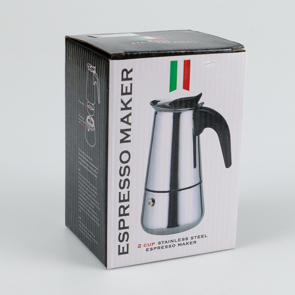 Espresso Coffee Maker Moka Pot Teko Stovetop Filter 100ml 2 Cup - Z21 - Silver 7RHX60SV