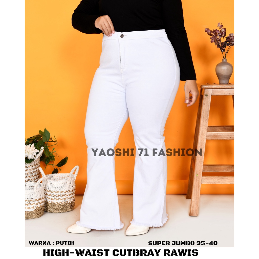 YAOSHI -Denim Pants Jeans  Jumbo Pinggang Tinggi /HW Wanita Jeans Cutbray Rawis Super Jumbo Size 35_40