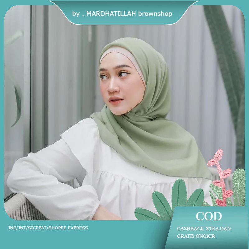 kerudung jilbab segi empat BELLA SQUARE polos bahan double hycon ( pollycotton ) premium jahit tepi 