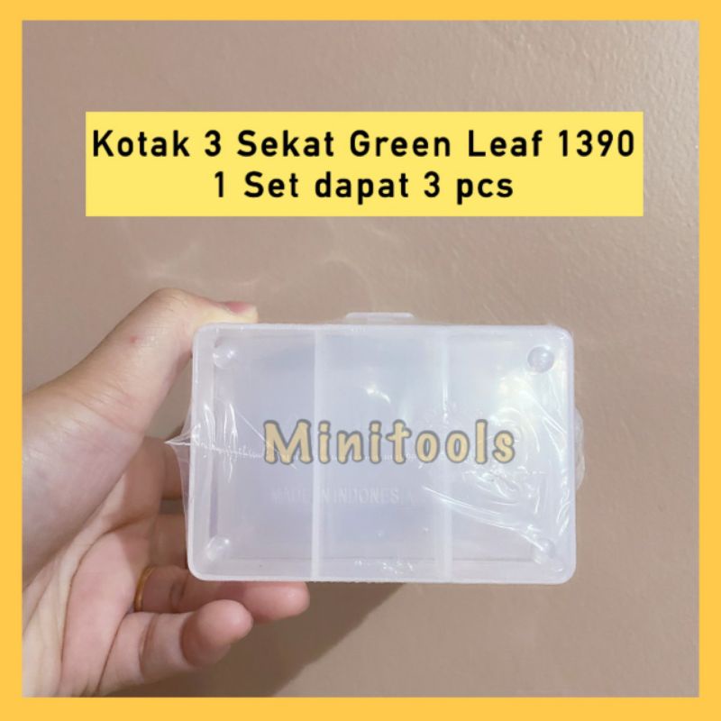 Kotak Obat / Kotak Plastik 3 Sekat Kecil / Green Leaf 1390, HARGA PER SET