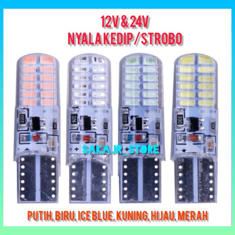 Satuan  Lampu Senja T10 24 LED Nyala Kedip 12 Volt & 24 Volt Lampu Variasi Motor, Mobil, Bus & Truck
