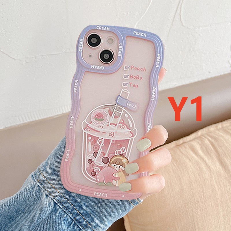 Realme 10 C12 C11 9I 8I 9 9Pro+ 8 C33 C30 C21Y C25Y C25 C35 C15 C25s C20 C20A C17 7 7I C3 5s 5 5i 6i Cute Cartoon Sweet Girl Milk Tea Sparkling Water Soft Gradient Wavy Edge Case