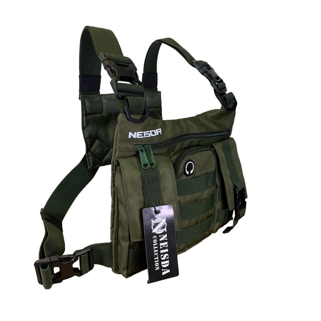 TAS DADA PRIA TACTICAL ORIGINAL NEISDA THREE POCKET GREEN ARMY / CHEST RIG BAG NEISDA ORIGINAL / CHEST BAG PREMIUM ORIGINAL NEISDA