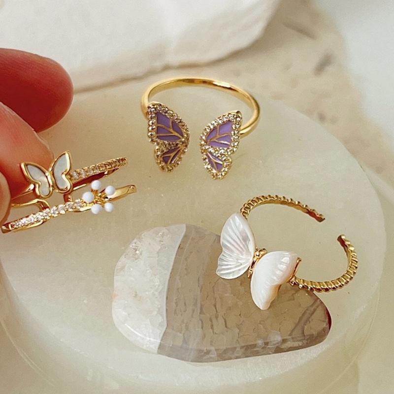 Fancyqube Fancycube Cincin Jari Bentuk Kupu-Kupu Aksen Mutiara Opal Bahan Alloy Untuk Wanita Butterfly