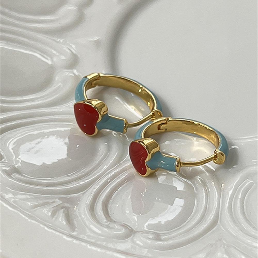 Nickolas1 Cinta Hati Hoop Anting Warna Kontras Kepribadian Retro Trendi Lucu Wanita Aksesoris Perempuan Vintage Golden Chrismas Hadiah
