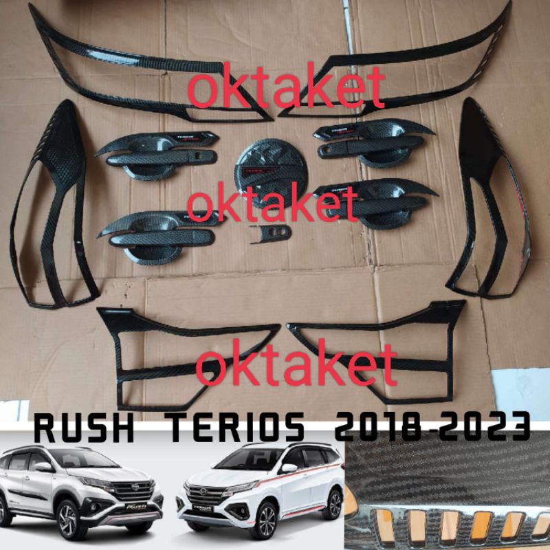 paket lengkap garnish depan belakang outer handle tank cover all new Rush Terios 2018 2022 2023 full carbon new