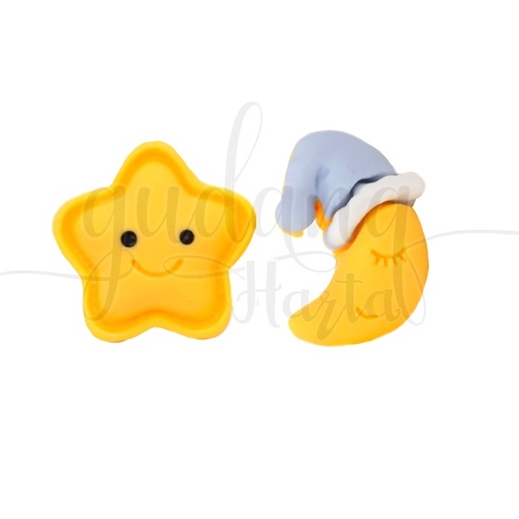 Anting Stud Chibi Star And Moon Earrings Motif Bulan Dan Bintang GH 203333