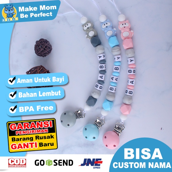 PC 9 | PACIFIER CLIP | TALI EMPENG DAN TEETHER BISA CUSTOM NAMA | TEETHER TALI DOT EMPENG CHAIN GANTUNGAN BAHAN SILIKON AMAN BPA FREE | RUZAIN MALL