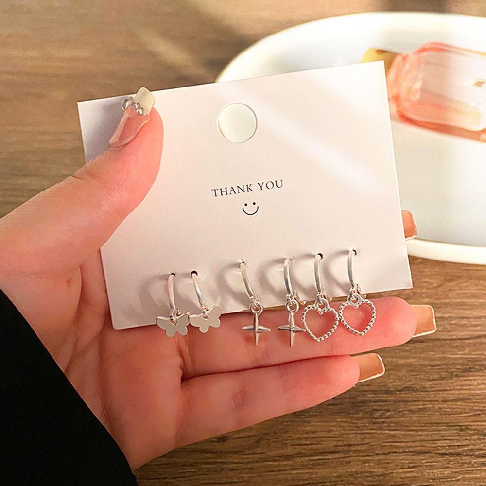 Mxbeauty Wanita Menjuntai Anting Kreatif Lady Star Anting Liontin Dasi Kupu-Kupu Tembaga Motif Kotak-Kotak Fashion Hoop Earrings