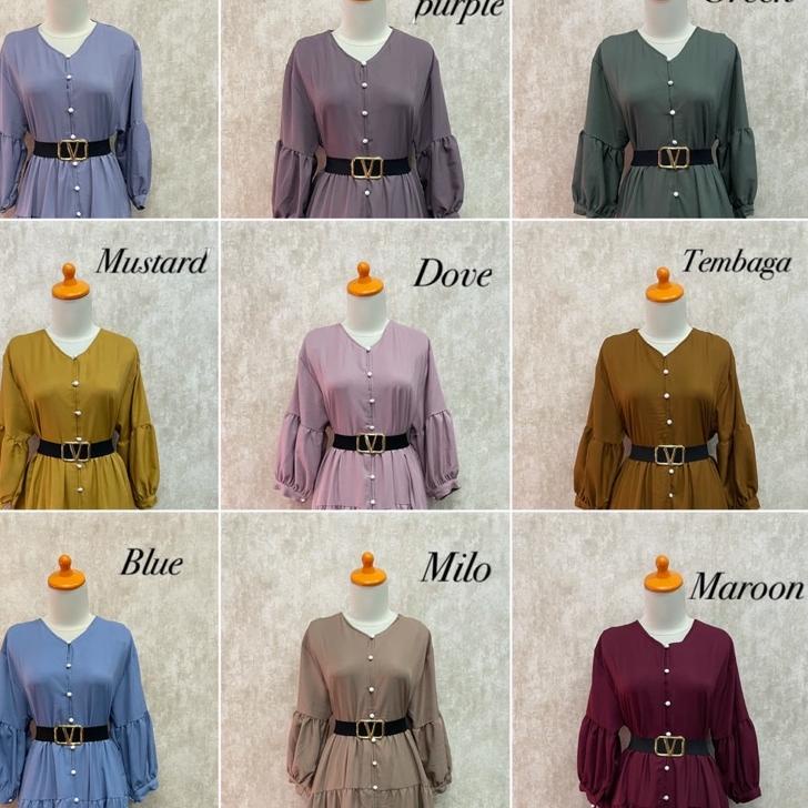 Harga Promo--MIDI DRESS FULL KANCING OCHA MIDI DRESS TUNIK BALON BUSUI BUMIL GROSIR ECER MUSLIM
