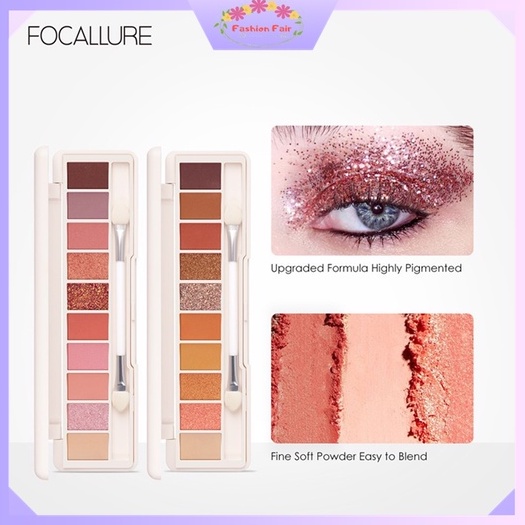 Fashion Fair - FOCALLURE 10 Warna Glitter Eyeshadow palette - kosmetik Mata FA158