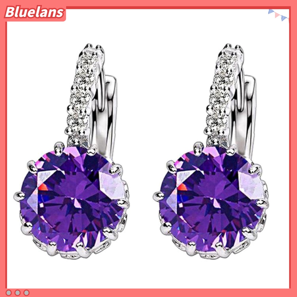 Bluelans Women Round Cubic Zirconia Inlaid Stud Earrings Wedding Engagement Jewelry Gift