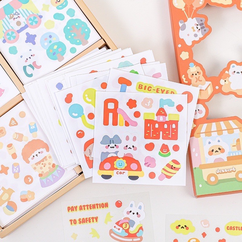 

Sticker Lucu Stiker Decorative Circus Orange Acrobates Label Anti Air