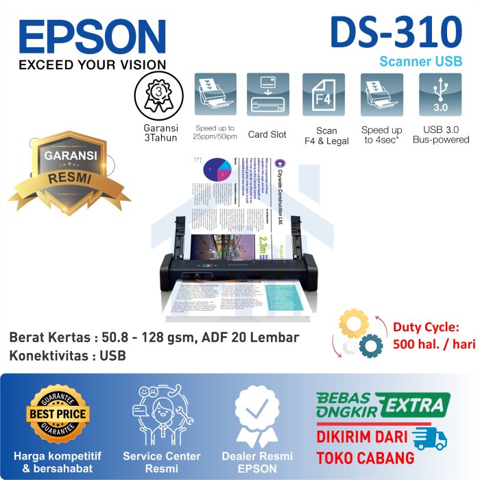 Scanner Scanner Epson Ds-310 Ds310 Portable 1,7Kgr