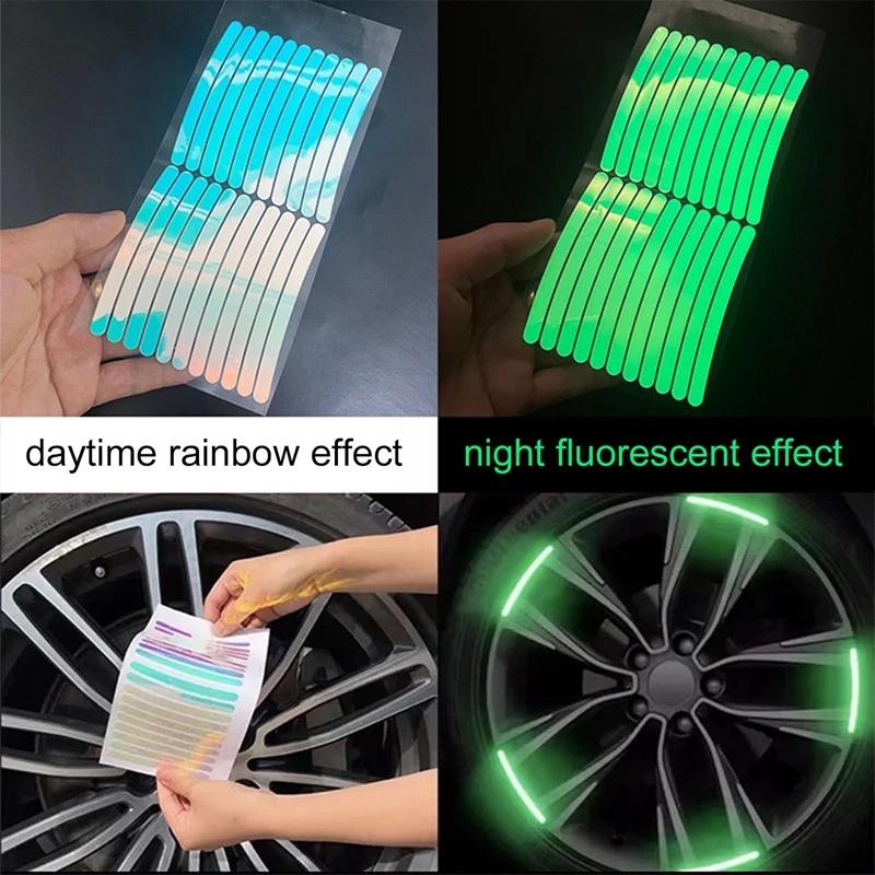 20pcs Stiker Strip Reflektif Glow In The Dark Untuk Dekorasi Velg Mobil / Motor