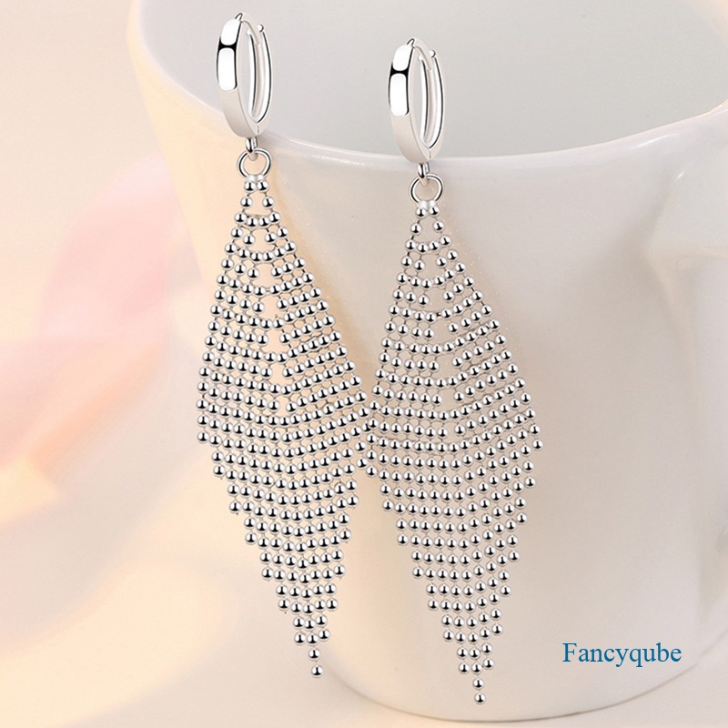 Anting Gantung Panjang Tusuk Lapis Silver Sterling 925 Aksen Rumbai Untuk Perhiasan Wanita