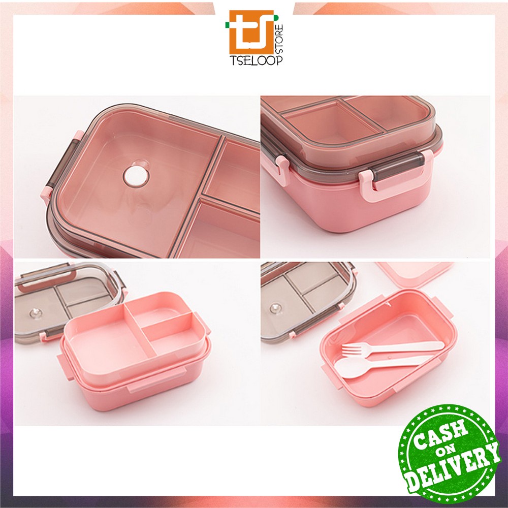 OFM-C697 Tempat Makan Set 2 Tingkat 3 Sekat Anti Tumpah / Lunch Box Susun Free Sendok Garpu Portable / Kotak Bento Tingkat Set BPA FREE