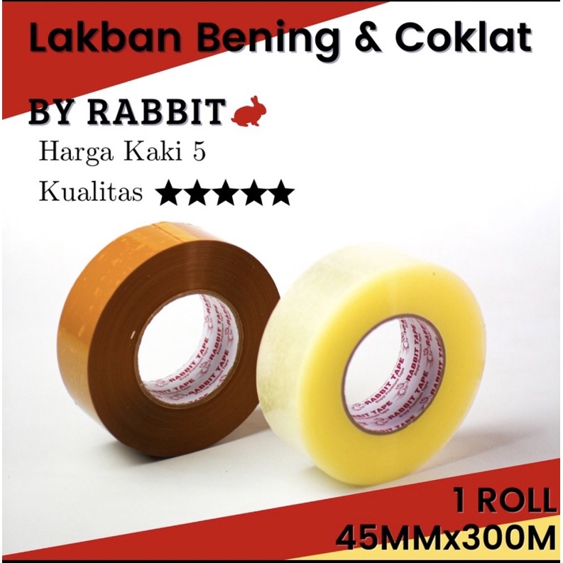 

Lakban Bening / Lakban Coklat OPP Rabbit Tape 2 inch x 500 Yard, 300 Meter (Kualitas OK )